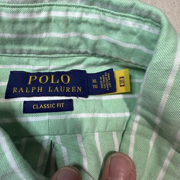 Polo Ralph Lauren Shirt Mens XL Green Oxford Strech Button Down Pony Striped - Picture 4 of 6